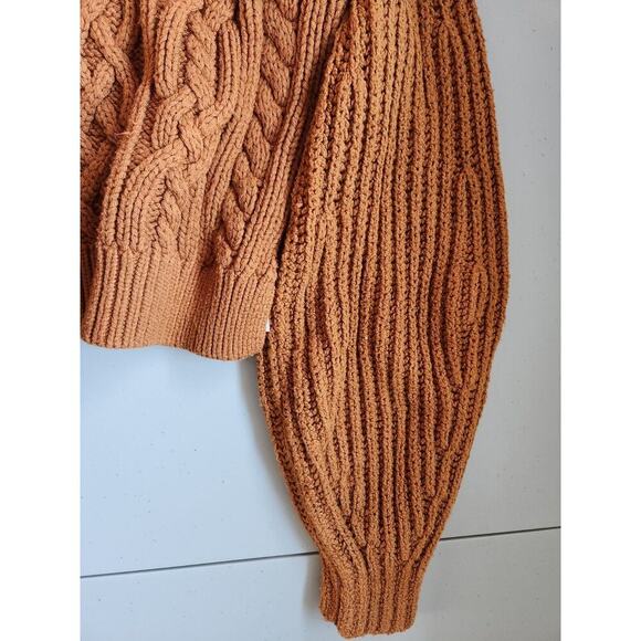 Anthropologie Maeve Turtleneck Balloon-Sleeve Bow Sweater Sz MP Petite Brown - Picture 6 of 15